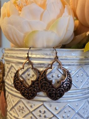 Ornate Copper Filigree Drop Fashion Fancy Dangling Earrings